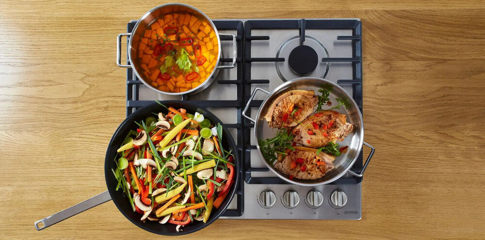 KUCHNIA GORENJE MEKS5141XM Duża przestrzeń do gotowania BigSurface smukła płaska konstrukcja swobodne przesuwania duże naczynia stabilność