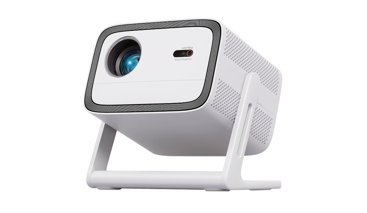 WANBO Vali 1 projektor pilot zdalnego sterowania intuicyjna obsługa, projektor po skosie na białym tle
