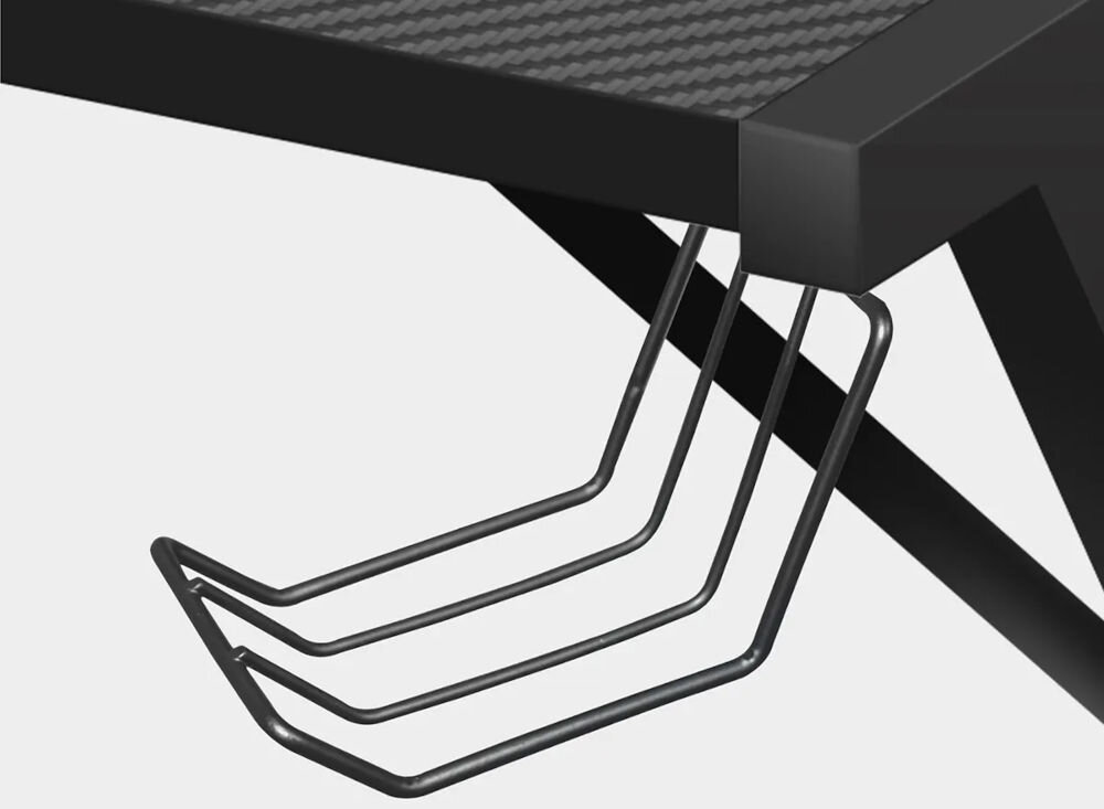 Biurko gamingowe HUZARO Hero 6.3 Czarny prezentacja uchwytu na słuchawki na białym tle miej pod ręką oszczędność miejsca ochrona sprzętu