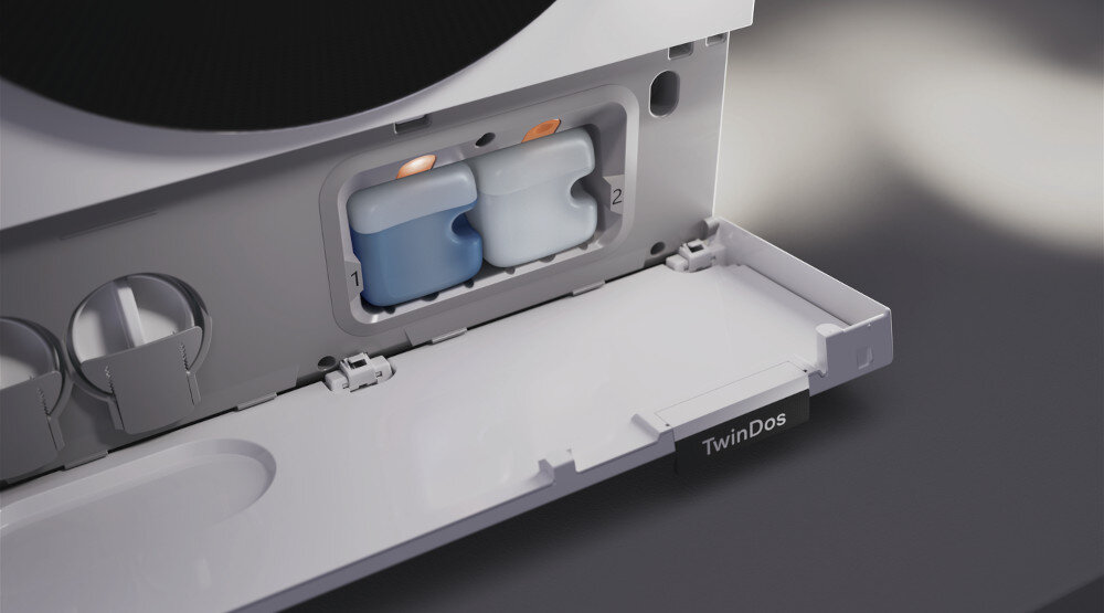 PRALKA MIELE WQ 1000 WPS zdjęcie lifestyle dwa wkłady pojemniki automatyczne dozowanie TwinDos oszczędność Detergentu UltraPhase białe kolorowe dostosowanie dozowania