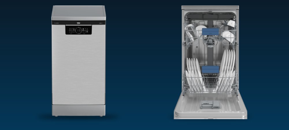 ZMYWARKA BEKO BDFS26046XQ 6 programów dopasowanie cyklu rodzaj zabrudzenia zużycie 9,5 l wody skuteczne zmywanie czujnik zabrudzenia automatyczna regulacja czas intensywność modułowa szuflada na sztućce łatwe układanie więcej miejsca stalowe dno trwałe higiena łatwe czyszczenie TrayWash mycie blach piekarnika bez szorowania