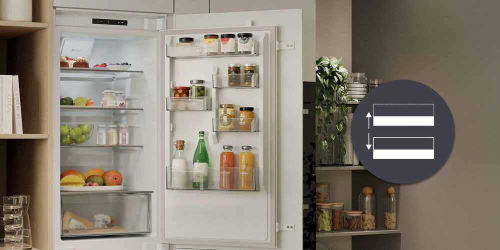 LODÓWKA CANDY ECNBQL3518EV FRESCO 400 wizualizacja otwarta wnętrze balkoniki produkty ikona Elastyczne balkoniki układ dopasowanie konfiguracja