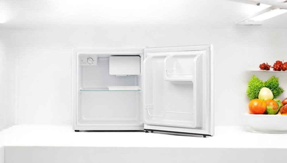 LODÓWKA GORENJE R44E4W4 kompaktowe wymiary do małych kuchni pojemność 45 litrów sterowanie mechaniczne półki na drzwiach szklana półka cicha praca