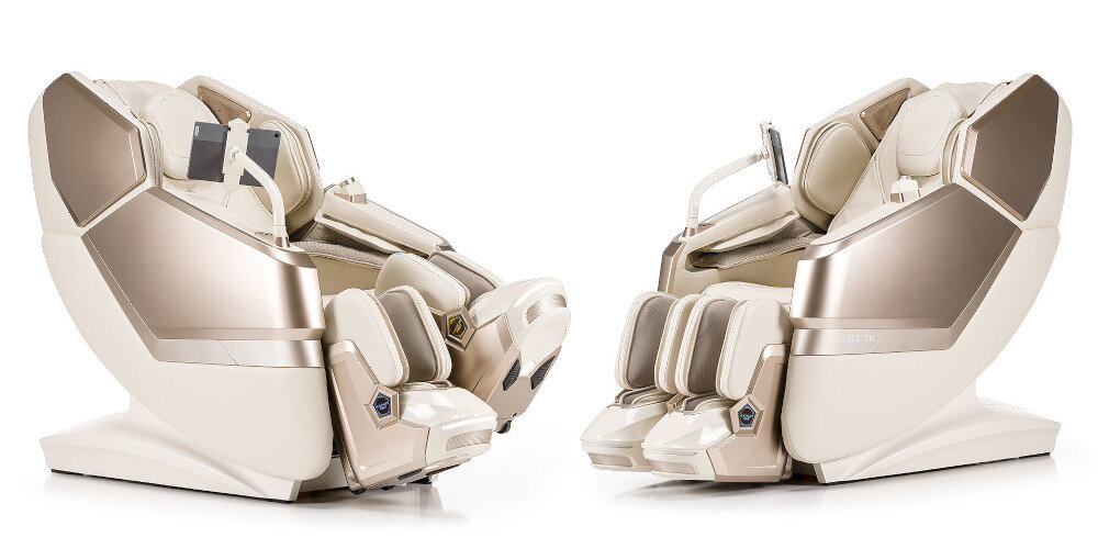 Fotel masujący iREST Eagleton Kremowo-złoty dwa mechanizmy masujące