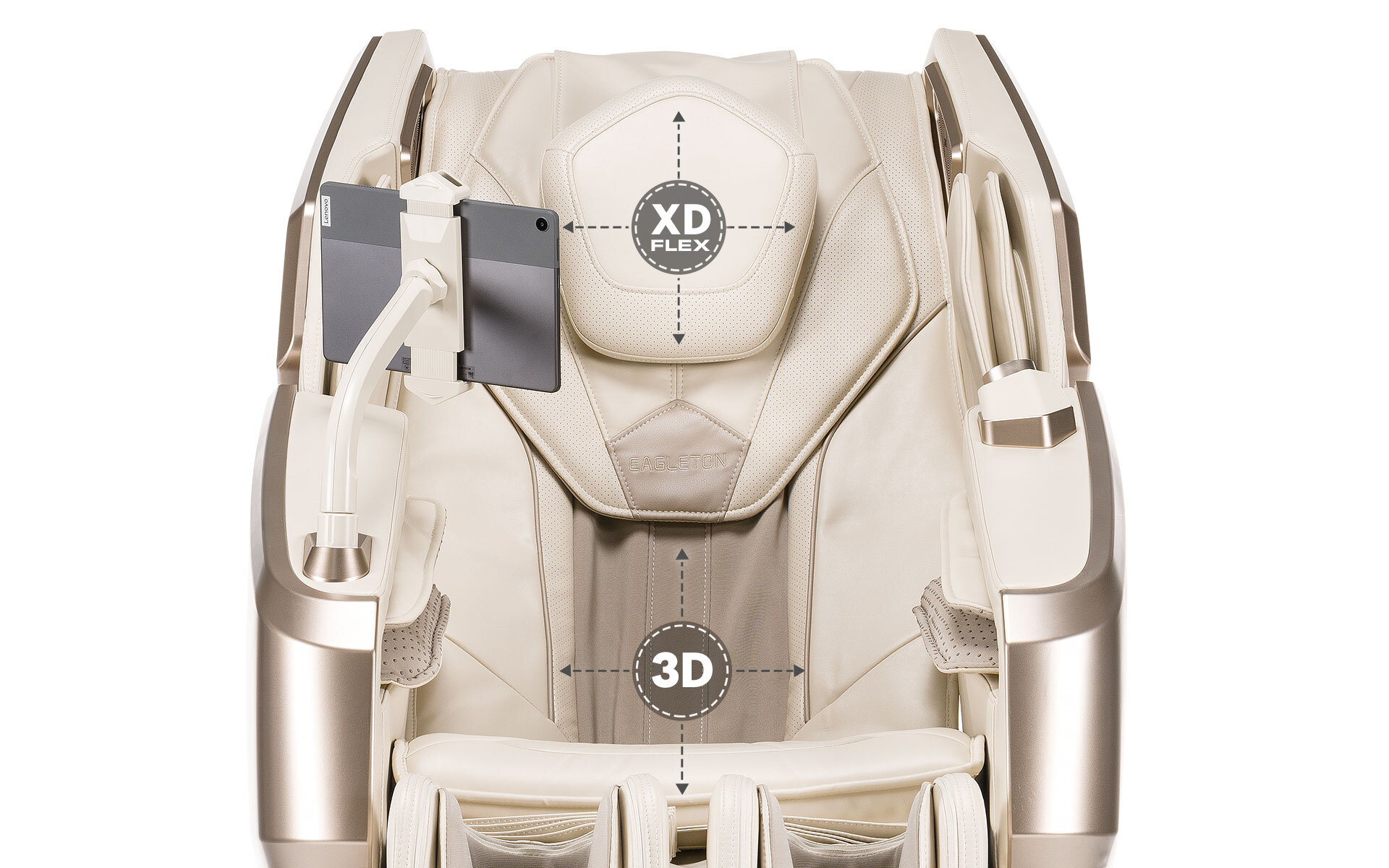 Fotel masujący iREST Eagleton Kremowo-złoty dwa mechanizmy masujące