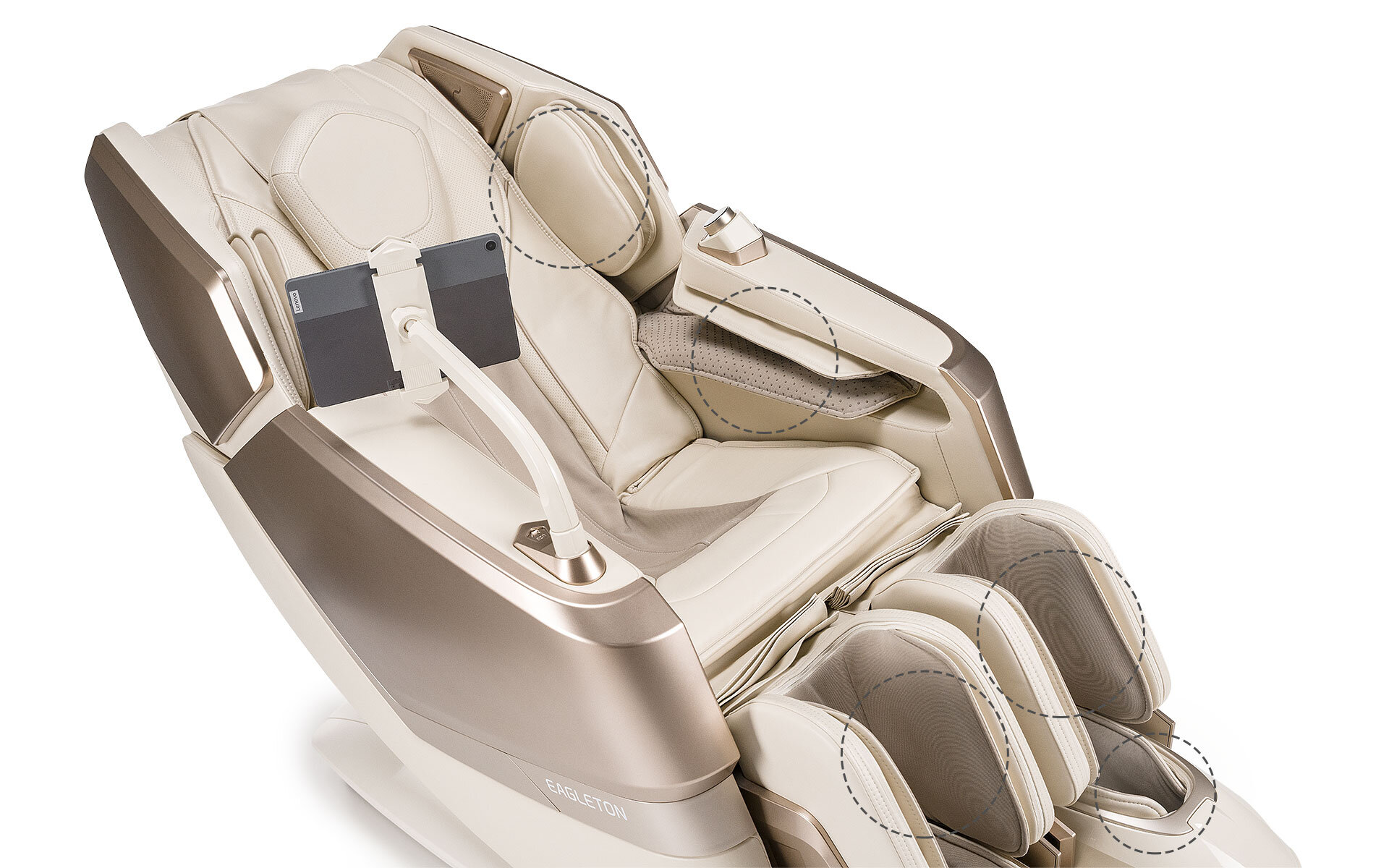 Fotel masujący iREST Eagleton Kremowo-złoty poduszki