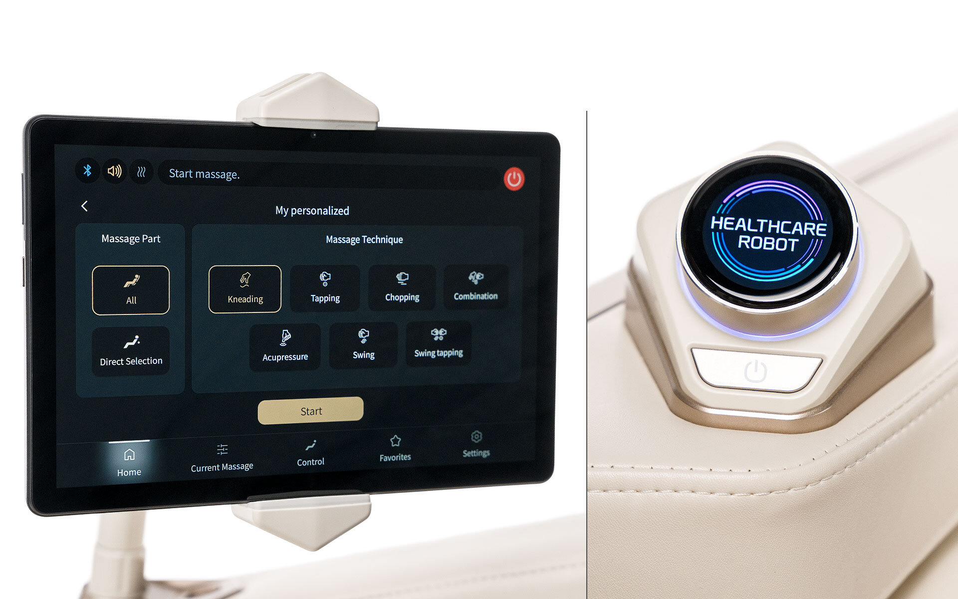 Fotel masujący iREST Eagleton Kremowo-złoty proste sterowanie