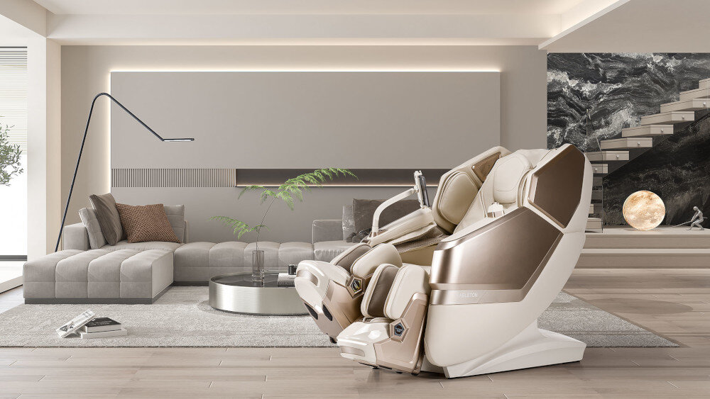 Fotel masujący iREST Eagleton Kremowo-złoty dwa mechanizmy masujące