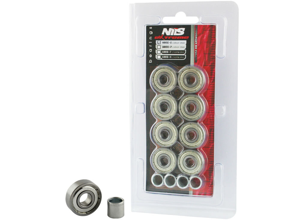 Łożyska NILS EXTREME ABEC-5 Carbon (8 sztuk) stal węglowa mimośrodowość 0,0035 mm