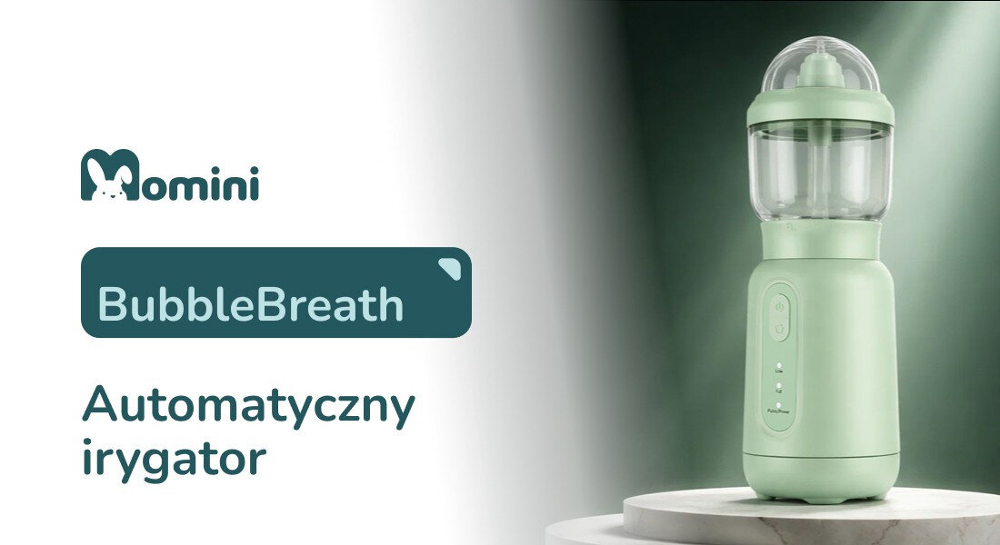 Irygator do nosa MOMINI BubbleBreath wygląd design tło wizualizacja Kontrola i realne działanie