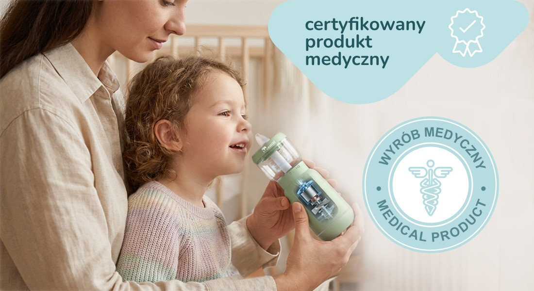 Irygator do nosa MOMINI BubbleBreath Medycyna, nie domysły certyfikowany wyrób medyczny  certyfikacja MDR dla dzieci od pierwszych dni życia Rekomendowany przez położne i ekspertów 
