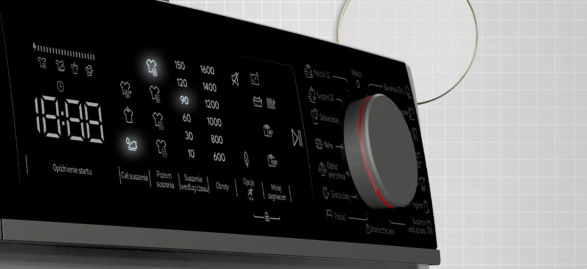 SUSZARKA SHARP KD-NHL8S9GWC-PL Panel sterowania prezentuje podświetlane ikonki i czytelne ustawienia programów. Pokrętło oraz wyświetlacz podkreślają prostą obsługę urządzenia poziomy suszenia regulacja czasu dopasowanie do tkanin kontrola efektu gotowe do prasowania