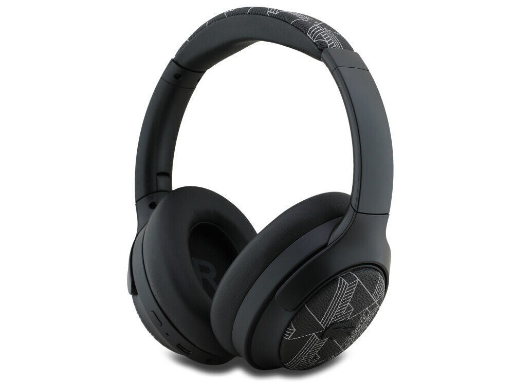 Słuchawki nauszne Lacoste The Blend ANC Bluetooth czarne z monogramem, słuchawki nauszne po skosie na białym tle