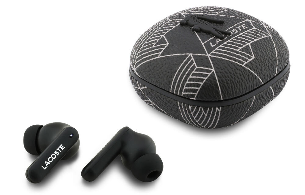 Słuchawki dokanałowe TWS Lacoste Monogram The Blend, ANC, ENC, Bluetooth, słuchawki dokanałowe z etui ładującym na białym tle