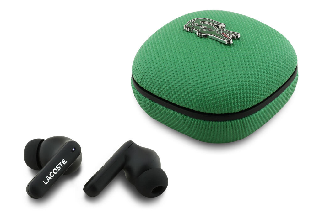 Słuchawki dokanałowe LACOSTE Iconic Petit Pique, Bluetooth, zielone, słuchawki dokanałowe z etui ładującym na białym tle