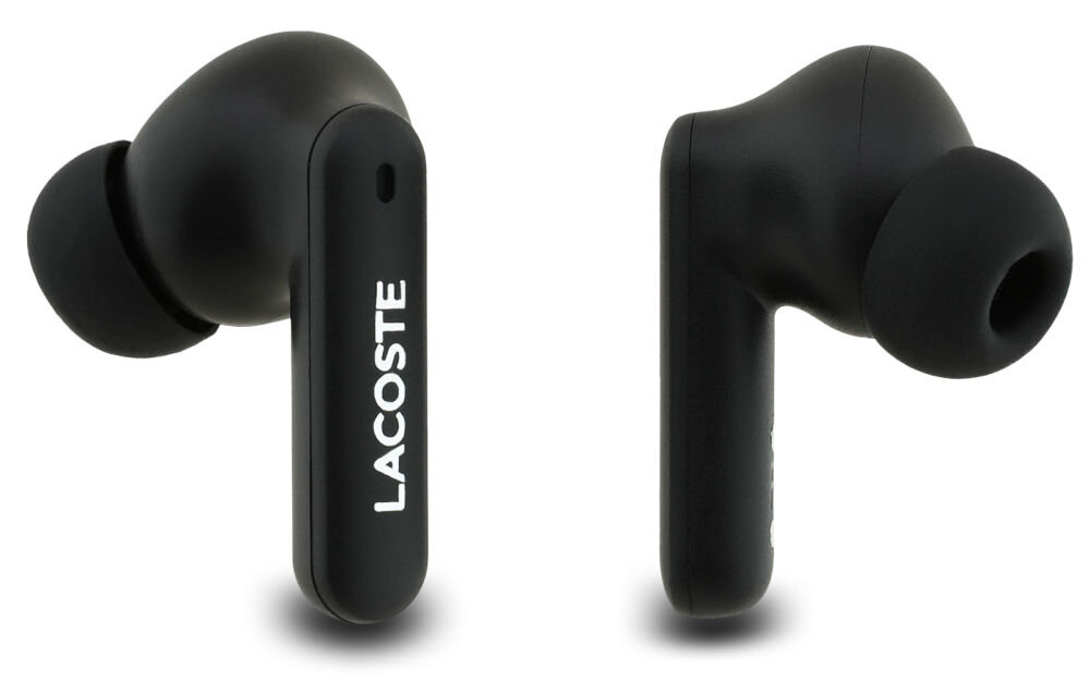 Słuchawki dokanałowe LACOSTE Iconic Petit Pique, design, Meshed PVC, metalowe logo, słuchawki dokanałowe na białym tle 