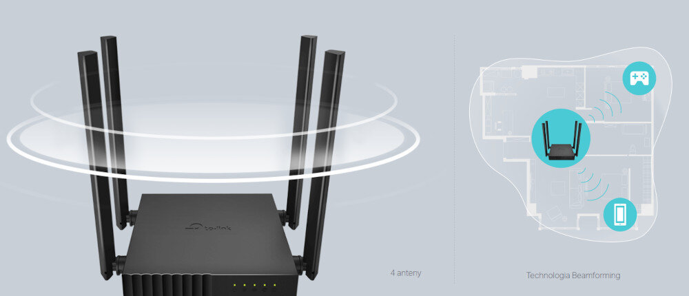 Router TP-LINK Archer C54 czterem antenom technologii Beamforming Wi-Fi