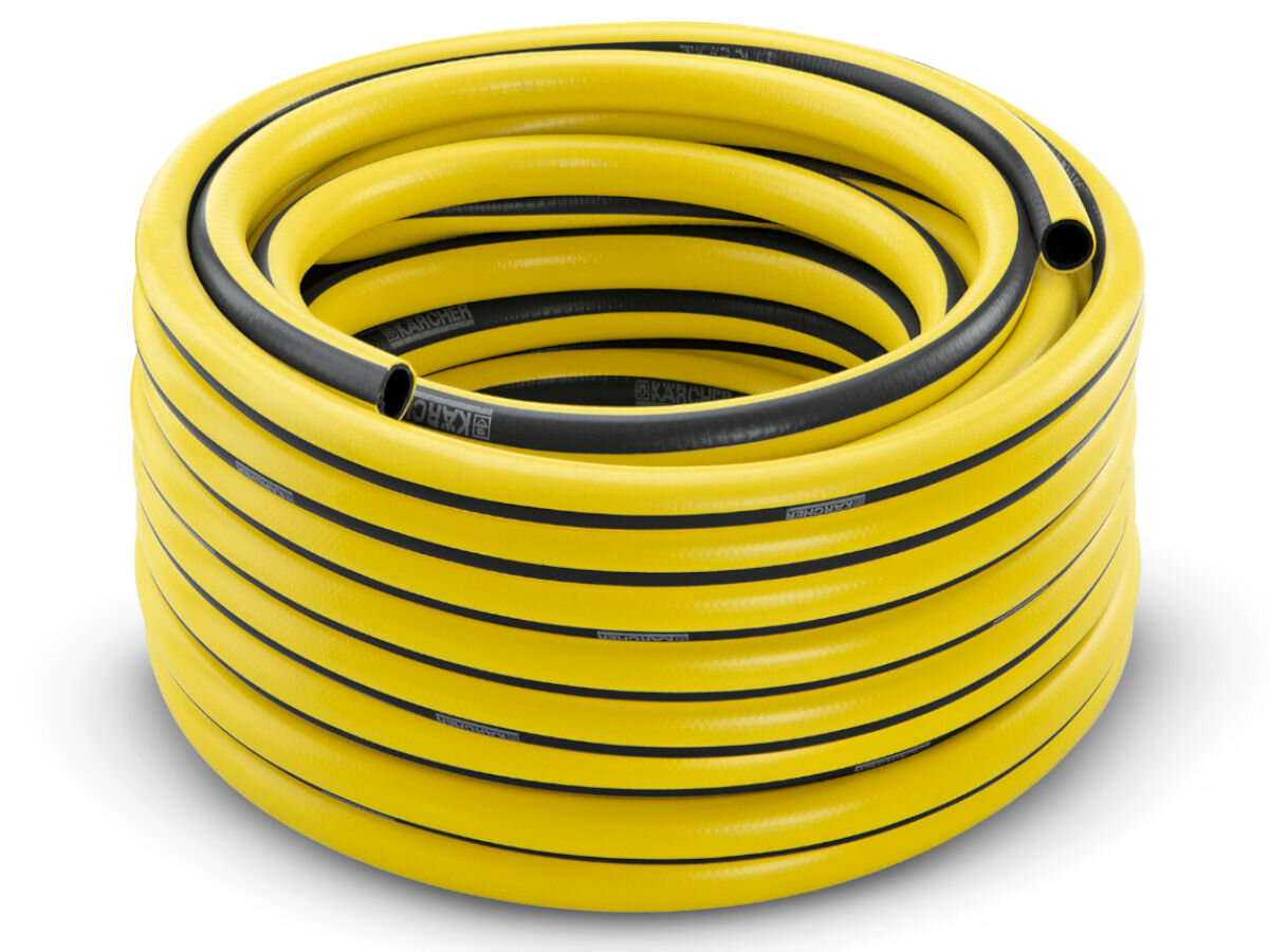 Wąż ogrodowy KARCHER PrimoFlex 5/8 50 m 2.645-141.0, podlewanie, waga, wymiary, ciśnienie, na białym tle szpula węża karcher