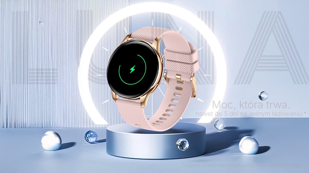 Smartwatch LUNA Erme Złoty pojemna bateria, bez konieczności częstego ładowania, powiadomienia