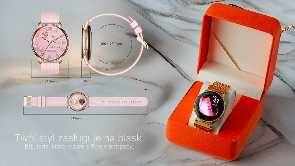 Smartwatch LUNA Erme Złoty unikatowy design, funkcjonalność, dopasowany styl, personalizacja tarczy i bransolety