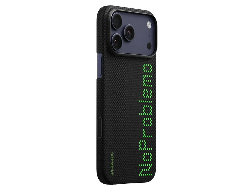 Etui PITAKA Aries Ultra-Slim NoProblemo MagSafe hardcase z włókna aramidowego niską wagę, cienką konstrukcję i odporność na ścieranie oraz zarysowania Smukła forma charakterystyczny splot kompatybilne z MagSafe ładowaniem bezprzewodowym akcesoriów magnetycznych - smartfon z etui pod kątem