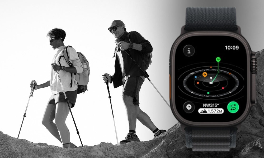 Apple Watch Ultra 3 bieżąca lokalizacja, początek szlaku czy obozowisko Punkty z dostępem do sieci komórkowej - kompas zapisanymi punktami