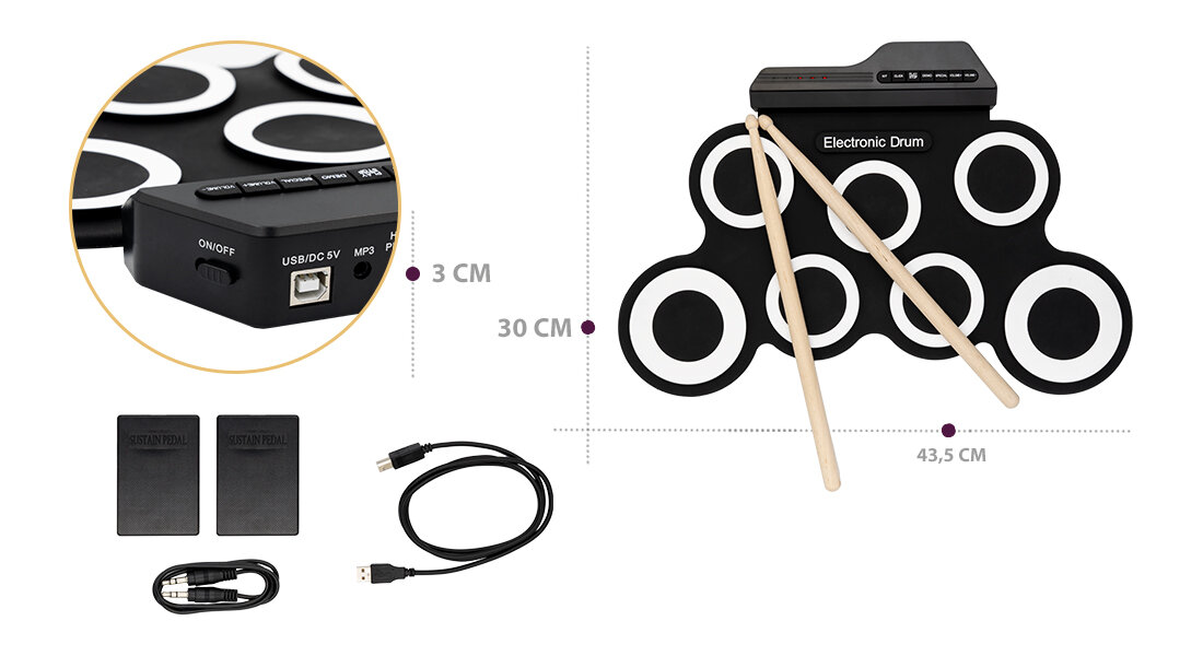 Perkusja elektroniczna MUSICMATE MM-DRM10 ROLLDRUM - zestaw