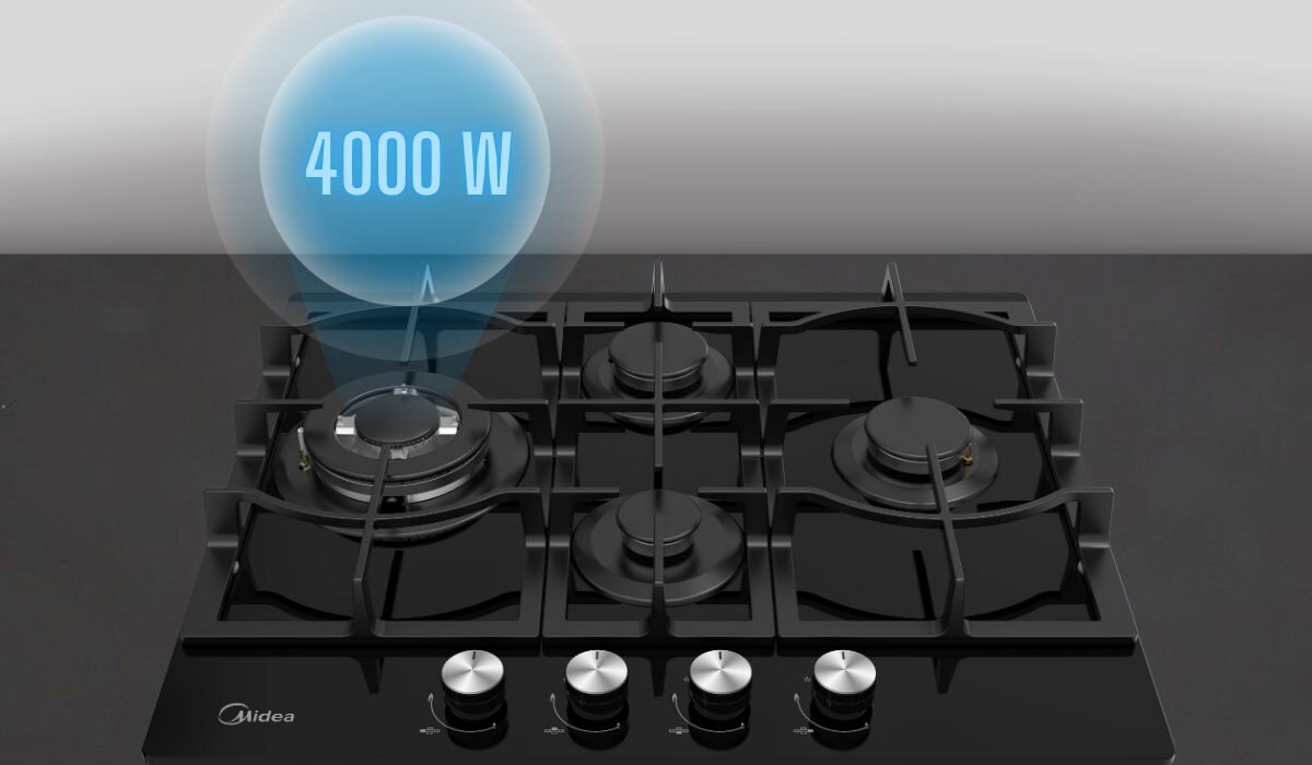 Płyta gazowa MIDEA MG60GM097AH2B Wszechstronne palniki palnik WOK palnik pomocniczy dostosowanie intensywności