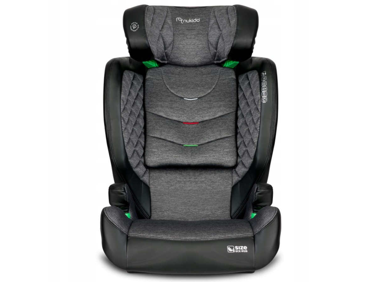 NUKIDO Louis i-Size czwartego do dwunastego roku życia grupy II III 15 36 kilogramów systemu ISOFIX pasów bezpieczeństwa - fotelik na białym tle od przodu
