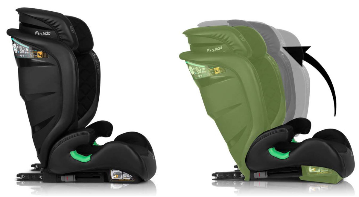 NUKIDO Louis i-Size dwustopniowej regulacji kąta nachylenia oparcia zdejmowana tapicerka - regulacja oparcia fotelika 