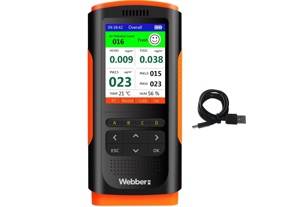 Miernik jakości powietrza WEBBER UP900 wbudowany akumulator, ładowanie usb, wygodne w podróży, energooszczędność