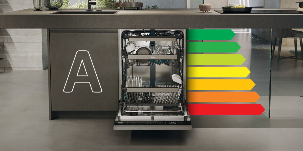 Zmywarka HAIER XYNERGY XS 63A4M4B Ramię X-spray Pompa ciepła A-30% TimeLight Prowadnice teleskopowe otwarta zmywarka ustawiona przodem klasa energetyczna A niskie zużycie energii