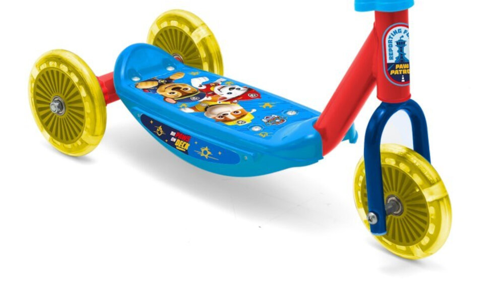 Hulajnoga dla dzieci NICKELODEON Psi Patrol Baby 34015 Boys 3 kolka rozmiar 120 mm jedno z przodu dwa z tylu stabilnosc z PVC lozyska klasy ABEC-5 odpowiednia przyczepnosc