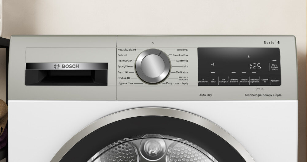 Suszarka BOSCH WQG233MSPL Wyświetlacz led czytelny duży system sterowanie opcje interfejs