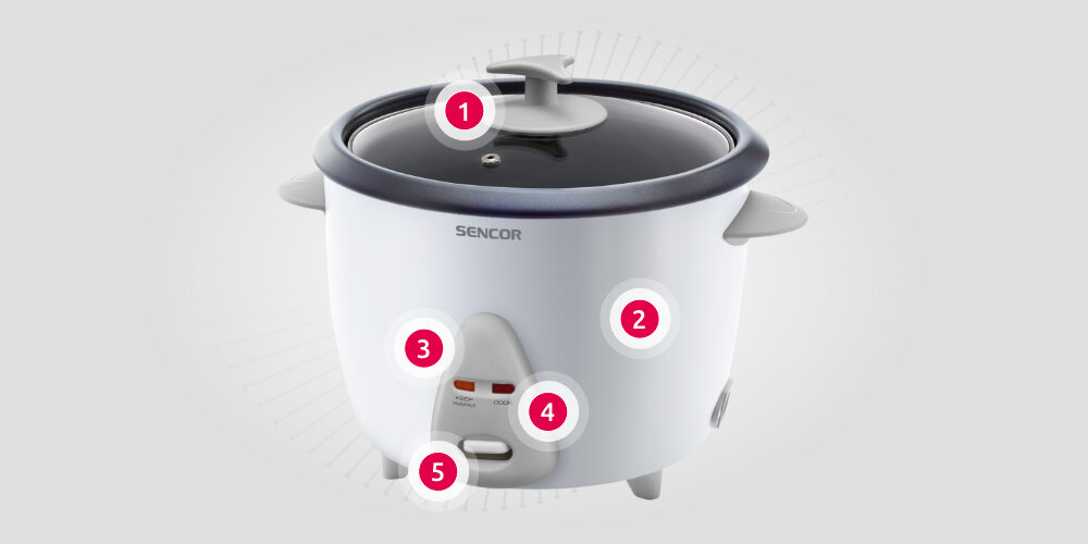 Ryżowar SENCOR SRM 1500WH Poręczny funkcjonalny Kontrolka świetlna KEEP WARM Kontrolka świetlna COOK Przełącznik trybów
