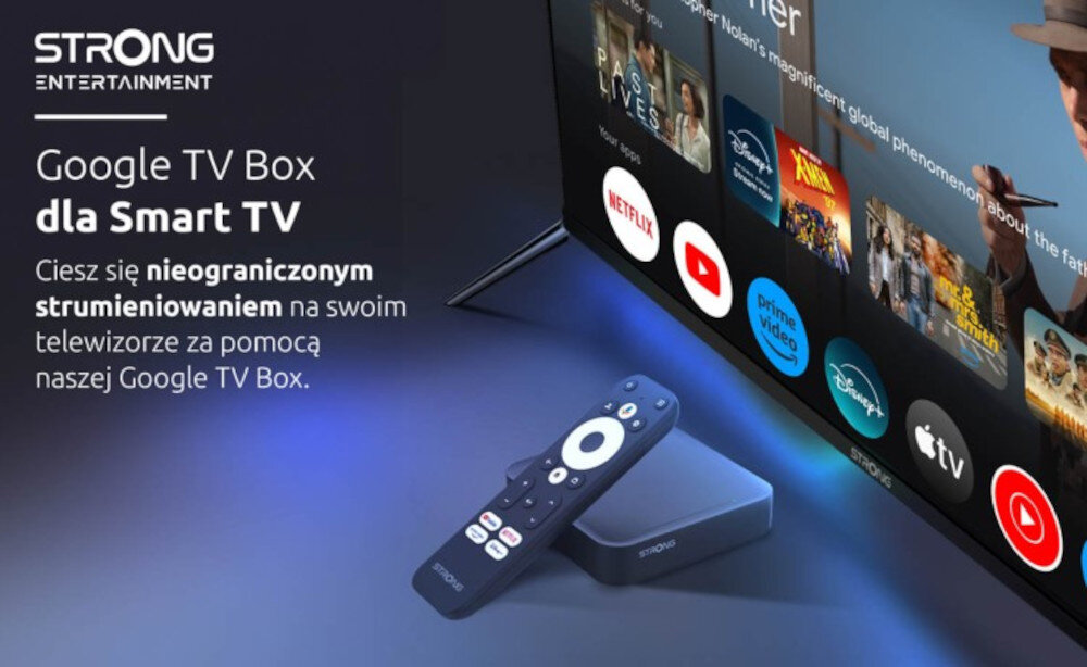 Odtwarzacz multimedialny 4K STRONG LEAP-S3PRO - Wysoka jakość i łatwa obsługa, odtwarzacz stojącoy przed telewizorem