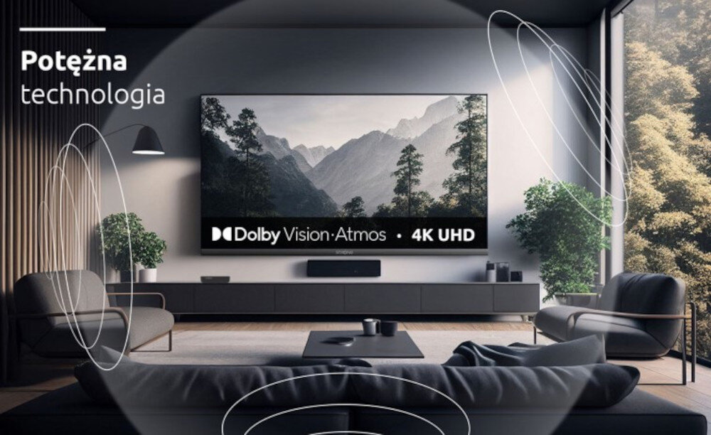 Odtwarzacz multimedialny 4K STRONG LEAP-S3PRO - Obraz w jakości 4K UHD, telewizor zawieszony w salonie