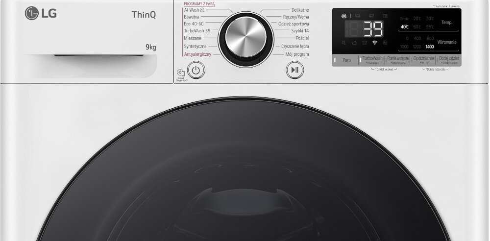 PRALKA LG F4W9072YW panel sterowanie programy interfejs prędkość wirowania temperatury prania