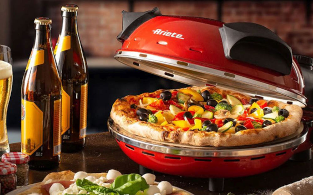 Piec do pizzy ARIETE 928/01 Pizza Italia 1200W średnica 33 cm Czerwony Żaroodporny kamień łatwy w czyszczeniu szkodliwe substancje PFOS PFOA przywieranie równomierny rozkład ciepła rezultaty pieczenie