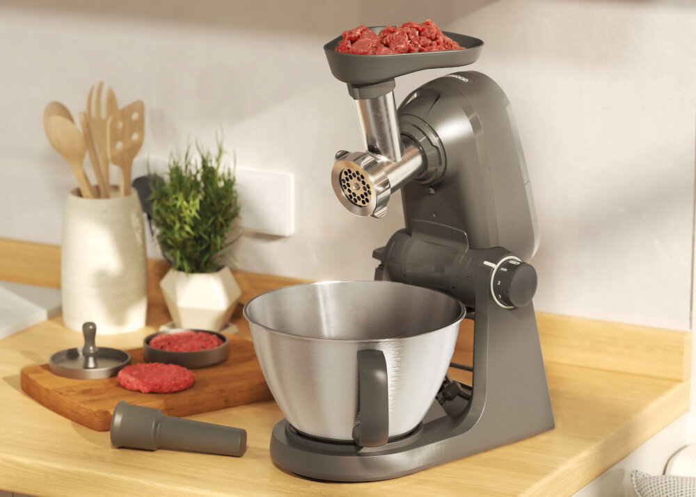 Robot kuchenny planetarny KENWOOD KHC30.045GY 1000W Multitasker zdjęcie lifestyle Domowe mielenie składników  maszynka do mielenia Solidne metalowe elementy oraz stalowe ostrza
