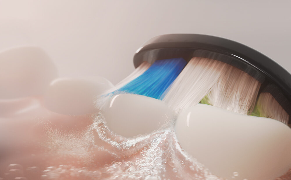 Grafika przedstawiająca zbliżenie na włókna szczeteczki myjące zęby.