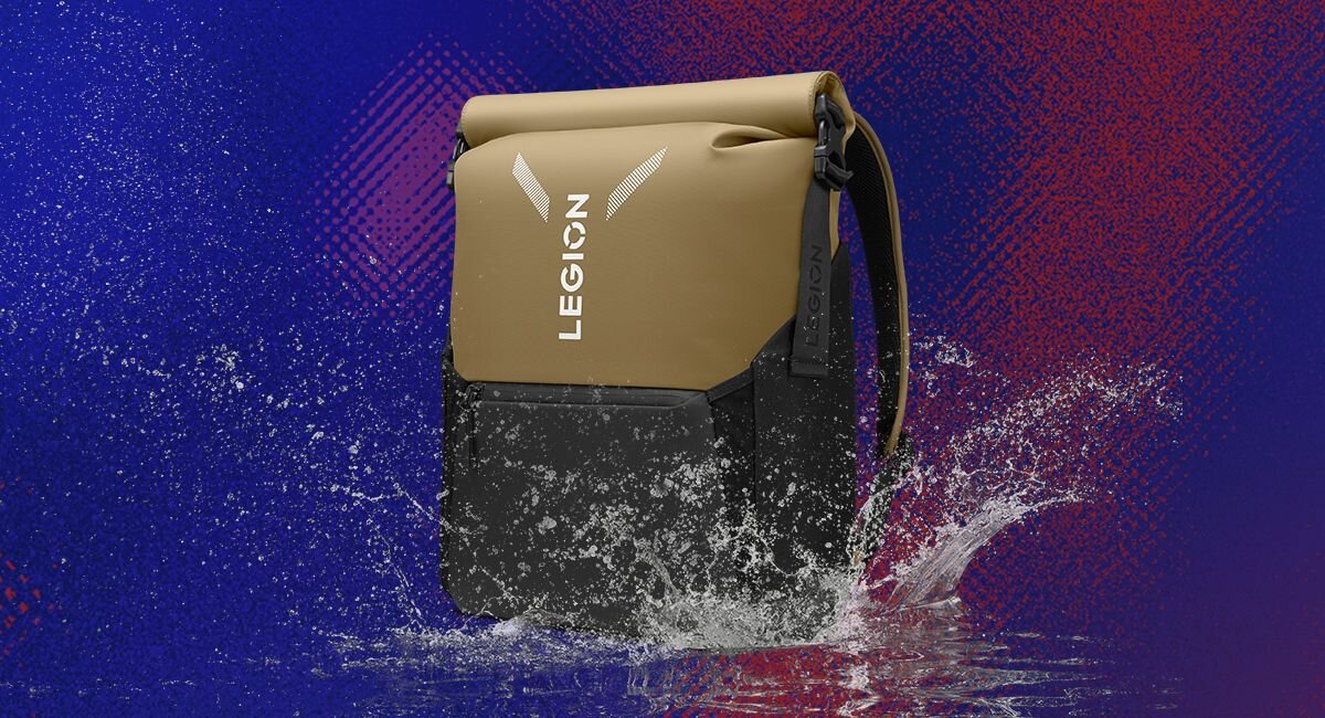 LENOVO Legion GB500 Deszcz i błoto nie stanowią problemu wodoodpornej powłoce PU niekorzystnymi warunkami atmosferycznymi specjalnie wyściełane przegrody na laptop i tablet - plecak w kałuży