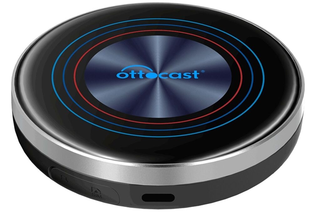 OTTOCAST OttoAibox i3 Android 12 dostęp do Google Play CarPlay Android Auto tryb podzielonego ekranu, adapter od frontu na białym tle