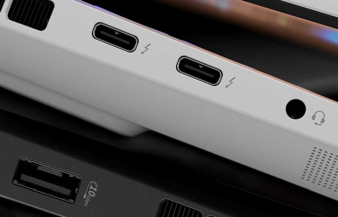 Laptop HP Omen Max 16 wyposażony w dwa porty Thunderbolt 4 USB-C.   - Szybkie i stabilne połączenia Thunderbolt 4 