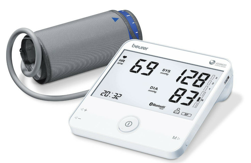Ciśnieniomierz BEURER BM95 moduł Bluetooth szybkie przesyłanie wyników na telefon komórkowy aplikacja Beurer CardioExpert zapis 60 wyników dla 2 osób łączenie 120 wyników