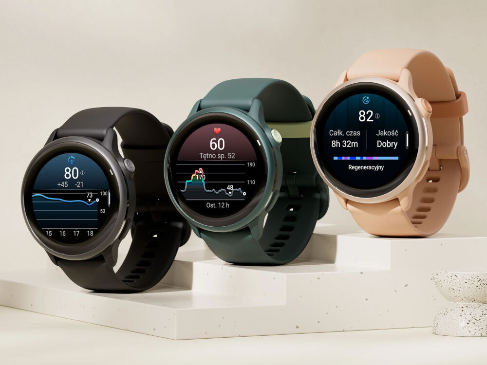 Zegarek sportowy GARMIN Vivoactive 6 zegarek w 3 kolorach czarny zielony beżowy monitor energii szczegółowe analizy spersonalizowane wskazówki analiza snu stresu