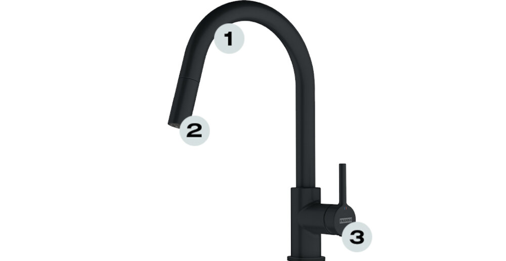 Bateria FRANKE Lina 115.0626.053 Czarny wykonanie ceramika głowica wysoka wylewka duży zasięg wylewka