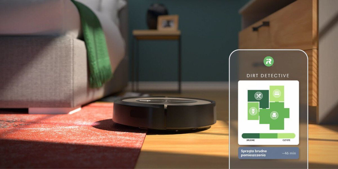 Robot sprzątający IROBOT Roomba j9 planuje sprzata technologia Dirt Detective