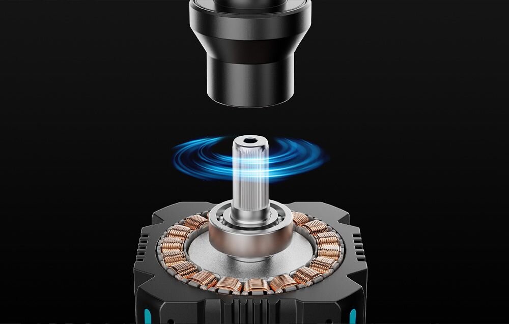 Baza kierownicy MOZA RACING R25 RS091 Grafika techniczna pokazująca wał silnika i łożyskowanie bazy Moza Racing R25 aluminium CNC trwałość inteligentny system odpowiedzialny za chłodzenie