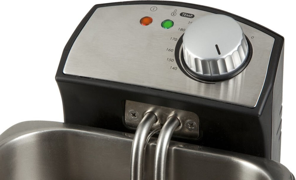 Frytkownica DOMO DO458FR bezpieczeństwo żaroodporny uchwyt podwójne ścianki lampki sygnalizujace przełącznik obrotowy obsługa 